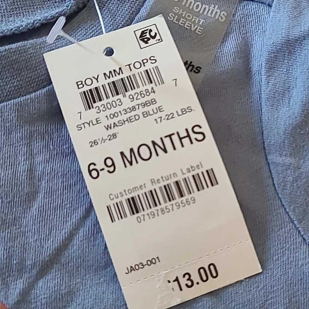 First Impressions Christmas Short Sleve Shirt, Blue, Sizes 6-9 months. - Picture 3 of 5